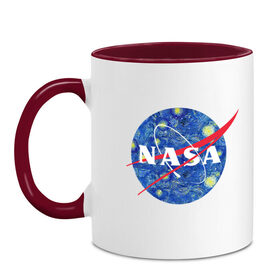 Кружка двухцветная с принтом NASA в Тюмени, керамика | объем — 330 мл, диаметр — 80 мм. Цветная ручка и кайма сверху, в некоторых цветах — вся внутренняя часть | nasa | наса