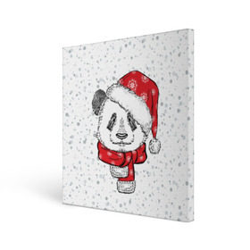 Холст квадратный с принтом Панда Санта в Тюмени, 100% ПВХ |  | дед мороз | зима | медведь | праздник | рождество | санта клаус | снег | шапка | шарф