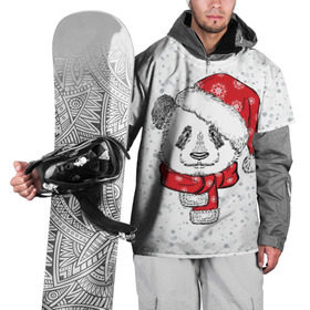 Накидка на куртку 3D с принтом Панда Санта в Тюмени, 100% полиэстер |  | дед мороз | зима | медведь | праздник | рождество | санта клаус | снег | шапка | шарф