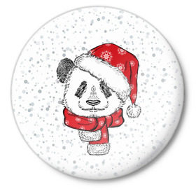Значок с принтом Панда Санта в Тюмени,  металл | круглая форма, металлическая застежка в виде булавки | дед мороз | зима | медведь | праздник | рождество | санта клаус | снег | шапка | шарф