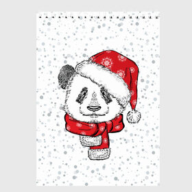 Скетчбук с принтом Панда Санта в Тюмени, 100% бумага
 | 48 листов, плотность листов — 100 г/м2, плотность картонной обложки — 250 г/м2. Листы скреплены сверху удобной пружинной спиралью | дед мороз | зима | медведь | праздник | рождество | санта клаус | снег | шапка | шарф