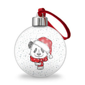 Ёлочный шар с принтом Панда Санта в Тюмени, Пластик | Диаметр: 77 мм | дед мороз | зима | медведь | праздник | рождество | санта клаус | снег | шапка | шарф