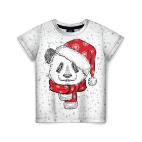 Детская футболка 3D с принтом Панда Санта в Тюмени, 100% гипоаллергенный полиэфир | прямой крой, круглый вырез горловины, длина до линии бедер, чуть спущенное плечо, ткань немного тянется | Тематика изображения на принте: дед мороз | зима | медведь | праздник | рождество | санта клаус | снег | шапка | шарф