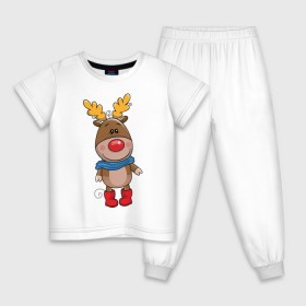 Детская пижама хлопок с принтом Олень в шарфике в Тюмени, 100% хлопок |  брюки и футболка прямого кроя, без карманов, на брюках мягкая резинка на поясе и по низу штанин
 | новогодний олень | олень | олень в шарфике