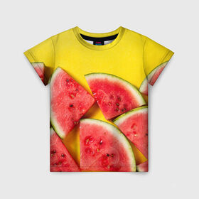 Детская футболка 3D с принтом арбуз в Тюмени, 100% гипоаллергенный полиэфир | прямой крой, круглый вырез горловины, длина до линии бедер, чуть спущенное плечо, ткань немного тянется | Тематика изображения на принте: berry | food | fruit | health | rest | summer | vegan | vegetarianism | vitamins | watermelon | арбуз | веган | вегетарианство | витамины | еда | здоровье | лето | отдых | фрукты | ягода