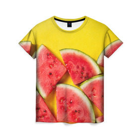 Женская футболка 3D с принтом арбуз в Тюмени, 100% полиэфир ( синтетическое хлопкоподобное полотно) | прямой крой, круглый вырез горловины, длина до линии бедер | berry | food | fruit | health | rest | summer | vegan | vegetarianism | vitamins | watermelon | арбуз | веган | вегетарианство | витамины | еда | здоровье | лето | отдых | фрукты | ягода