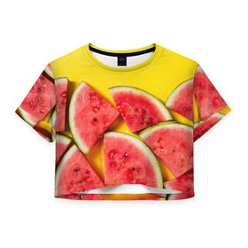 Женская футболка 3D укороченная с принтом арбуз в Тюмени, 100% полиэстер | круглая горловина, длина футболки до линии талии, рукава с отворотами | berry | food | fruit | health | rest | summer | vegan | vegetarianism | vitamins | watermelon | арбуз | веган | вегетарианство | витамины | еда | здоровье | лето | отдых | фрукты | ягода