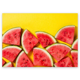 Поздравительная открытка с принтом арбуз в Тюмени, 100% бумага | плотность бумаги 280 г/м2, матовая, на обратной стороне линовка и место для марки
 | Тематика изображения на принте: berry | food | fruit | health | rest | summer | vegan | vegetarianism | vitamins | watermelon | арбуз | веган | вегетарианство | витамины | еда | здоровье | лето | отдых | фрукты | ягода