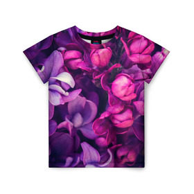 Детская футболка 3D с принтом цветы в Тюмени, 100% гипоаллергенный полиэфир | прямой крой, круглый вырез горловины, длина до линии бедер, чуть спущенное плечо, ткань немного тянется | botany | bouquet | flowers | fuchsia | leaves | magnolia | peony | pink | vintage | ботаника | букет | винтаж | листья | магнолия | пион | розовый | фуксия | цветы