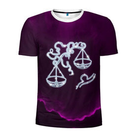 Мужская футболка 3D спортивная с принтом Весы в Тюмени, 100% полиэстер с улучшенными характеристиками | приталенный силуэт, круглая горловина, широкие плечи, сужается к линии бедра | Тематика изображения на принте: весы | звезды | знаки зодиака | космос | созвездие