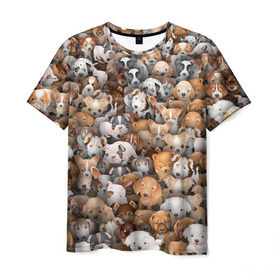 Мужская футболка 3D с принтом Щенки в Тюмени, 100% полиэфир | прямой крой, круглый вырез горловины, длина до линии бедер | Тематика изображения на принте: бультерьер | корги | мопс | паттерн | пес | питбуль | породы | собака | собачка | хаски | щенок