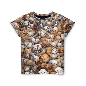 Детская футболка 3D с принтом Щенки в Тюмени, 100% гипоаллергенный полиэфир | прямой крой, круглый вырез горловины, длина до линии бедер, чуть спущенное плечо, ткань немного тянется | бультерьер | корги | мопс | паттерн | пес | питбуль | породы | собака | собачка | хаски | щенок