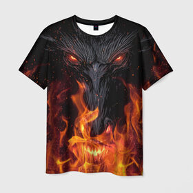 Мужская футболка 3D с принтом Огненный дракон в Тюмени, 100% полиэфир | прямой крой, круглый вырез горловины, длина до линии бедер | арт | глаза | дракон | огонь | пламя