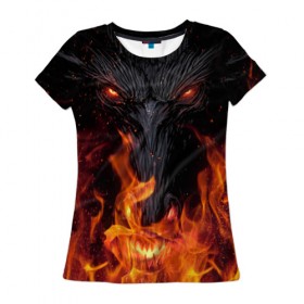 Женская футболка 3D с принтом Огненный дракон в Тюмени, 100% полиэфир ( синтетическое хлопкоподобное полотно) | прямой крой, круглый вырез горловины, длина до линии бедер | арт | глаза | дракон | огонь | пламя
