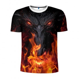Мужская футболка 3D спортивная с принтом Огненный дракон в Тюмени, 100% полиэстер с улучшенными характеристиками | приталенный силуэт, круглая горловина, широкие плечи, сужается к линии бедра | арт | глаза | дракон | огонь | пламя