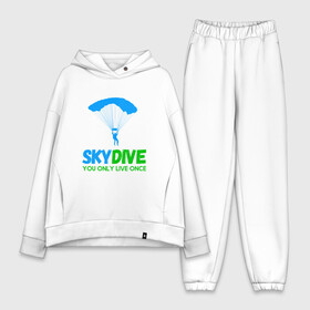 Женский костюм хлопок Oversize с принтом skydive в Тюмени,  |  | adrenaline | base jumping | extreme | jump | parachute | sky | skydive | адреналин | бейс | бейсджампинг | высота | небо | облака | парашют | полет | прыжок | риск | самолет | свобода | экстрим