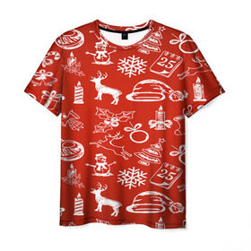 Мужская футболка 3D с принтом Символика рождества в Тюмени, 100% полиэфир | прямой крой, круглый вырез горловины, длина до линии бедер | new year | елка | новогодний | новый год | рождество | снег | снежинки