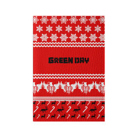 Обложка для паспорта матовая кожа с принтом Праздничный Green Day в Тюмени, натуральная матовая кожа | размер 19,3 х 13,7 см; прозрачные пластиковые крепления | Тематика изображения на принте: green day | билли джо армстронг | грин дей | зелёный день | майк дёрнт | тре кул