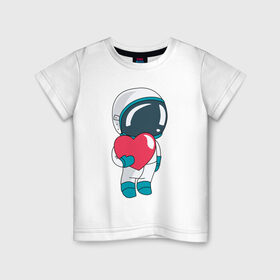Детская футболка хлопок с принтом Космонавт в Тюмени, 100% хлопок | круглый вырез горловины, полуприлегающий силуэт, длина до линии бедер | cosmonaut | cosmos | cute | heart | love | космонавт | космос | любовь | мило | сердце