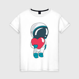 Женская футболка хлопок с принтом Космонавт в Тюмени, 100% хлопок | прямой крой, круглый вырез горловины, длина до линии бедер, слегка спущенное плечо | cosmonaut | cosmos | cute | heart | love | космонавт | космос | любовь | мило | сердце