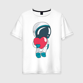 Женская футболка хлопок Oversize с принтом Космонавт в Тюмени, 100% хлопок | свободный крой, круглый ворот, спущенный рукав, длина до линии бедер
 | cosmonaut | cosmos | cute | heart | love | космонавт | космос | любовь | мило | сердце