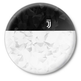 Значок с принтом Juventus 2018 Black and White в Тюмени,  металл | круглая форма, металлическая застежка в виде булавки | Тематика изображения на принте: fc | juventus | спорт | спортивные | фк | футбол | футбольный клуб | ювентус