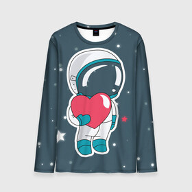 Мужской лонгслив 3D с принтом Космонавт в Тюмени, 100% полиэстер | длинные рукава, круглый вырез горловины, полуприлегающий силуэт | cosmonaut | cosmos | cute | heart | love | космонавт | космос | любовь | мило | сердце