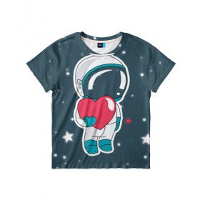 Детская футболка 3D с принтом Космонавт в Тюмени, 100% гипоаллергенный полиэфир | прямой крой, круглый вырез горловины, длина до линии бедер, чуть спущенное плечо, ткань немного тянется | cosmonaut | cosmos | cute | heart | love | космонавт | космос | любовь | мило | сердце
