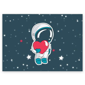 Поздравительная открытка с принтом Космонавт в Тюмени, 100% бумага | плотность бумаги 280 г/м2, матовая, на обратной стороне линовка и место для марки
 | cosmonaut | cosmos | cute | heart | love | космонавт | космос | любовь | мило | сердце