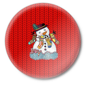 Значок с принтом Снеговик вышивка в Тюмени,  металл | круглая форма, металлическая застежка в виде булавки | new year | елка | новогодний | новогодняя вышивка | новый год | рождество | снег | снежинки