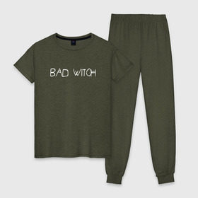 Женская пижама хлопок с принтом Bad Witch в Тюмени, 100% хлопок | брюки и футболка прямого кроя, без карманов, на брюках мягкая резинка на поясе и по низу штанин | ahs | american horror story | американская история ужасов