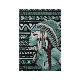 Обложка для паспорта матовая кожа с принтом Девушка индеец в Тюмени, натуральная матовая кожа | размер 19,3 х 13,7 см; прозрачные пластиковые крепления | Тематика изображения на принте: beautiful | body art | braids | feathers | fringe | girl | indian | mohawk | ornament | pendant | profile | бахрома | боди арт | девушка индеец | ирокез | косы | кулон | орнамент | перья | профиль