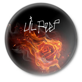 Значок с принтом Надпись LiL PEEP в Тюмени,  металл | круглая форма, металлическая застежка в виде булавки | lil peep | лил пип | огонь | роза
