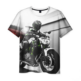 Мужская футболка 3D с принтом Kawasaki в Тюмени, 100% полиэфир | прямой крой, круглый вырез горловины, длина до линии бедер | motorbike | motorcycle | race | rider | ryder | speed | yamaha | байк | гонки | гонщик | кавасаки | мото | мотобайк | мотоцикл | райдер | скорость | ямаха