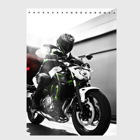 Скетчбук с принтом Kawasaki в Тюмени, 100% бумага
 | 48 листов, плотность листов — 100 г/м2, плотность картонной обложки — 250 г/м2. Листы скреплены сверху удобной пружинной спиралью | Тематика изображения на принте: motorbike | motorcycle | race | rider | ryder | speed | yamaha | байк | гонки | гонщик | кавасаки | мото | мотобайк | мотоцикл | райдер | скорость | ямаха