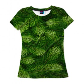 Женская футболка 3D с принтом Ёлочка в Тюмени, 100% полиэфир ( синтетическое хлопкоподобное полотно) | прямой крой, круглый вырез горловины, длина до линии бедер | веточки | елка | новогодняя ёлка | новый год | природа | рождество | сосна | текстуры | хвойные