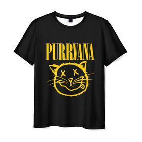 Мужская футболка 3D с принтом Purrvava в Тюмени, 100% полиэфир | прямой крой, круглый вырез горловины, длина до линии бедер | nirvana | мурвана | нирвана