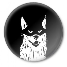 Значок с принтом Собака в маске в Тюмени,  металл | круглая форма, металлическая застежка в виде булавки | a criminal | a head | an animal | crook | dog | mask | голова | животное | жулик | преступник | собака в маске