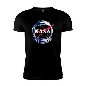 Мужская футболка премиум с принтом NASA в Тюмени, 92% хлопок, 8% лайкра | приталенный силуэт, круглый вырез ворота, длина до линии бедра, короткий рукав | nasa | астронавт | астрофизика | космическое агенство | космонавт | космос | наса | скафандр  | шлем