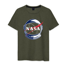 Мужская футболка хлопок с принтом NASA в Тюмени, 100% хлопок | прямой крой, круглый вырез горловины, длина до линии бедер, слегка спущенное плечо. | Тематика изображения на принте: nasa | астронавт | астрофизика | космическое агенство | космонавт | космос | наса | скафандр  | шлем