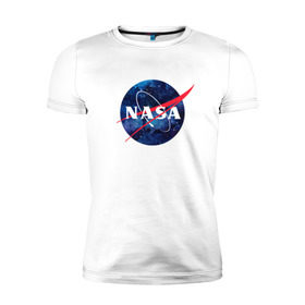 Мужская футболка премиум с принтом NASA в Тюмени, 92% хлопок, 8% лайкра | приталенный силуэт, круглый вырез ворота, длина до линии бедра, короткий рукав | nasa | астронавт | астрофизика | космическое агенство | космонавт | космос | наса | скафандр   | шлем