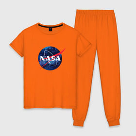 Женская пижама хлопок с принтом NASA в Тюмени, 100% хлопок | брюки и футболка прямого кроя, без карманов, на брюках мягкая резинка на поясе и по низу штанин | nasa | астронавт | астрофизика | космическое агенство | космонавт | космос | наса | скафандр   | шлем