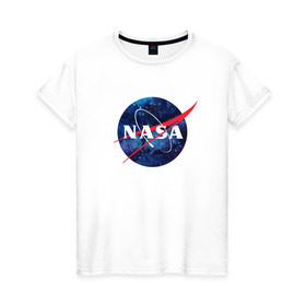 Женская футболка хлопок с принтом NASA в Тюмени, 100% хлопок | прямой крой, круглый вырез горловины, длина до линии бедер, слегка спущенное плечо | nasa | астронавт | астрофизика | космическое агенство | космонавт | космос | наса | скафандр   | шлем