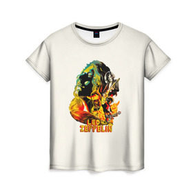 Женская футболка 3D с принтом Led Zeppelin в Тюмени, 100% полиэфир ( синтетическое хлопкоподобное полотно) | прямой крой, круглый вырез горловины, длина до линии бедер | 
