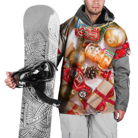 Накидка на куртку 3D с принтом Капризы Деда мороза в Тюмени, 100% полиэстер |  | елка | зима | игрушки | мороз | новый год | снег | снежинки | украшения