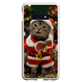 Чехол для Samsung S10E с принтом Прикольный Санта в Тюмени, Силикон | Область печати: задняя сторона чехла, без боковых панелей | елка | зима | кот | котейка | кошка | мороз | новый год | снег | снежинки