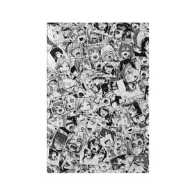Обложка для паспорта матовая кожа с принтом Ahegao в Тюмени, натуральная матовая кожа | размер 19,3 х 13,7 см; прозрачные пластиковые крепления | Тематика изображения на принте: anime | аниме | лицо | паттрен | чернобелый