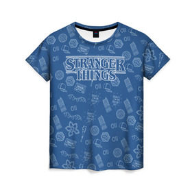 Женская футболка 3D с принтом Очень Странные дела Бомбинг в Тюмени, 100% полиэфир ( синтетическое хлопкоподобное полотно) | прямой крой, круглый вырез горловины, длина до линии бедер | stranger things | паттерн | синий