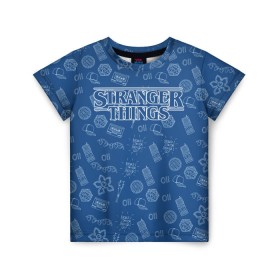 Детская футболка 3D с принтом Очень Странные дела Бомбинг в Тюмени, 100% гипоаллергенный полиэфир | прямой крой, круглый вырез горловины, длина до линии бедер, чуть спущенное плечо, ткань немного тянется | stranger things | паттерн | синий