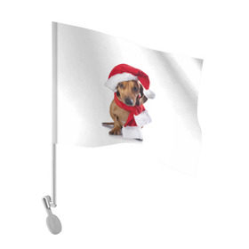 Флаг для автомобиля с принтом Новый год со стилягами в Тюмени, 100% полиэстер | Размер: 30*21 см | елка | зима | мороз | новый год | пес | снег | снежинки | собака